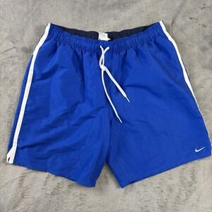 Nike Shorts Mens XL Swim Board Trunks Blue White Swoosh Lined Drawstring Beach‎